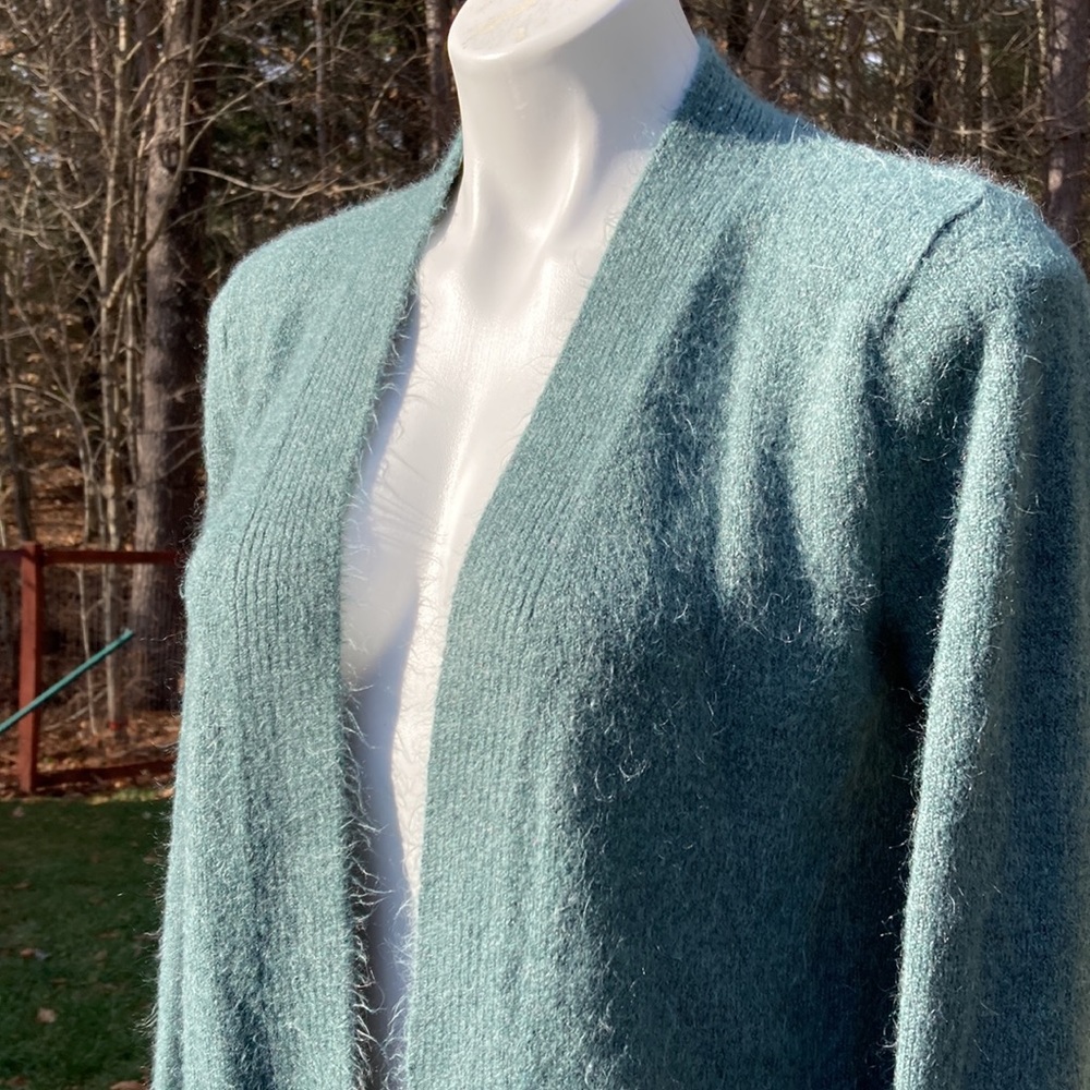 Soft Deep Sage Green Fuzzy Open Front Sweater Siz… - image 1